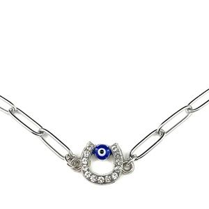 Lucky Eye Horseshoe Charm Paperclip Chain Necklace - NWT